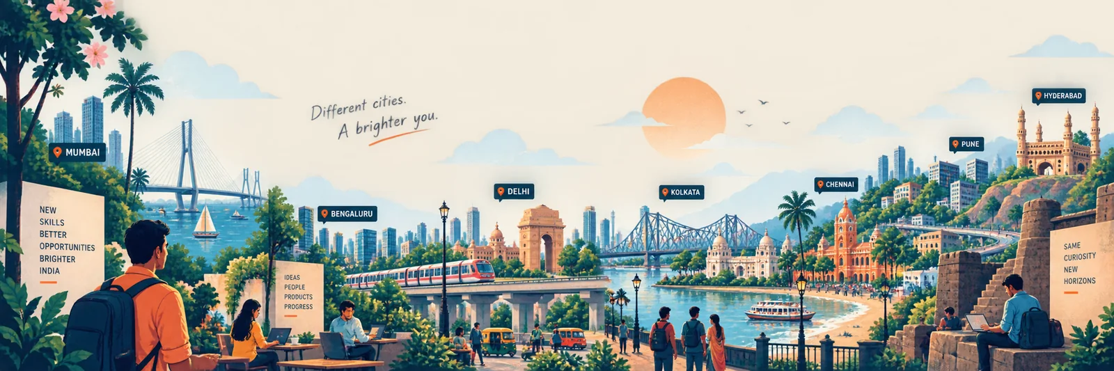 An illustrated panorama of Indian cities